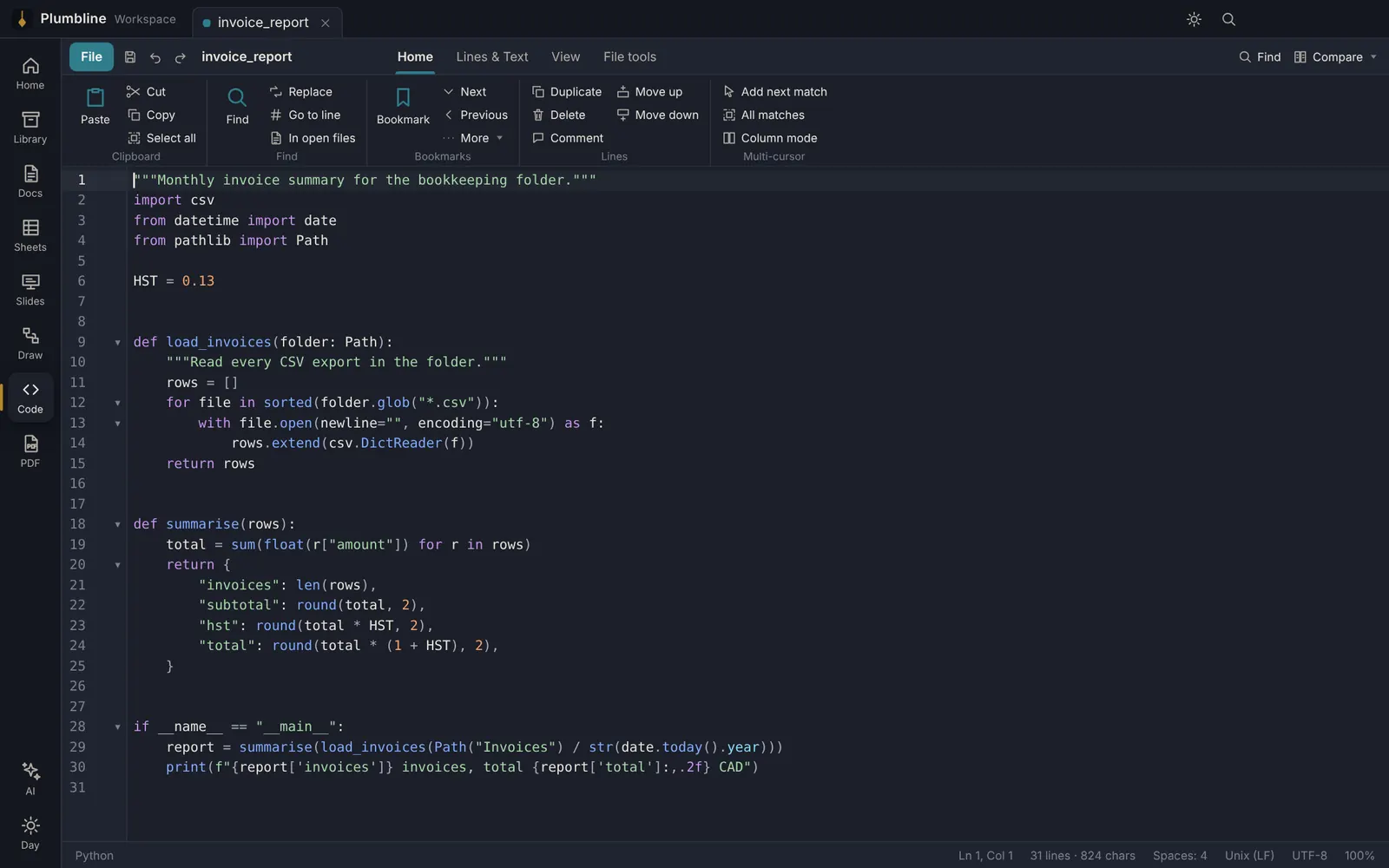 Plumbline Code