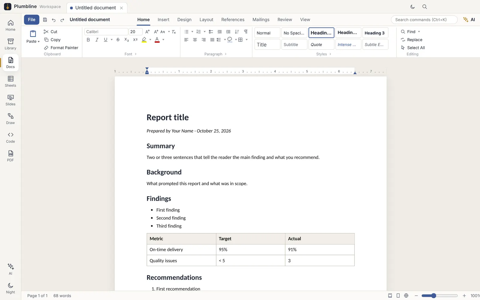 Plumbline Docs editing a report